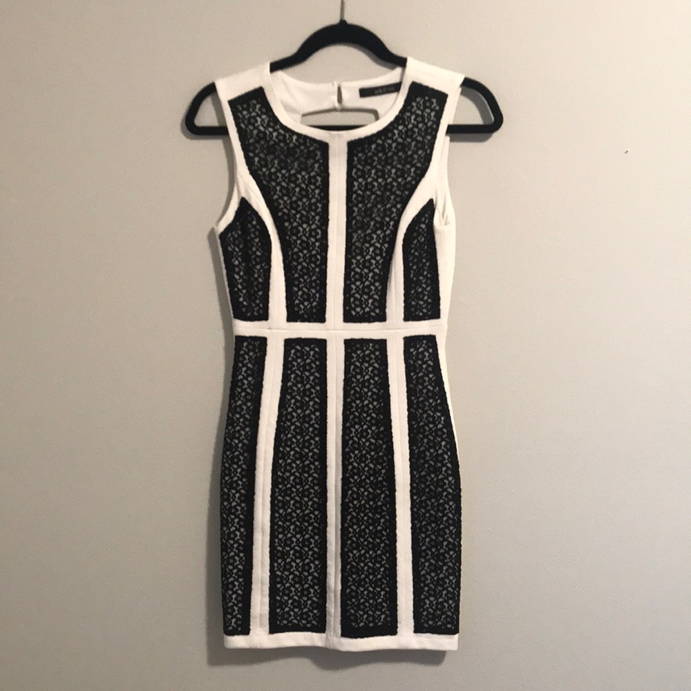 White with Black Lace Mini Dress